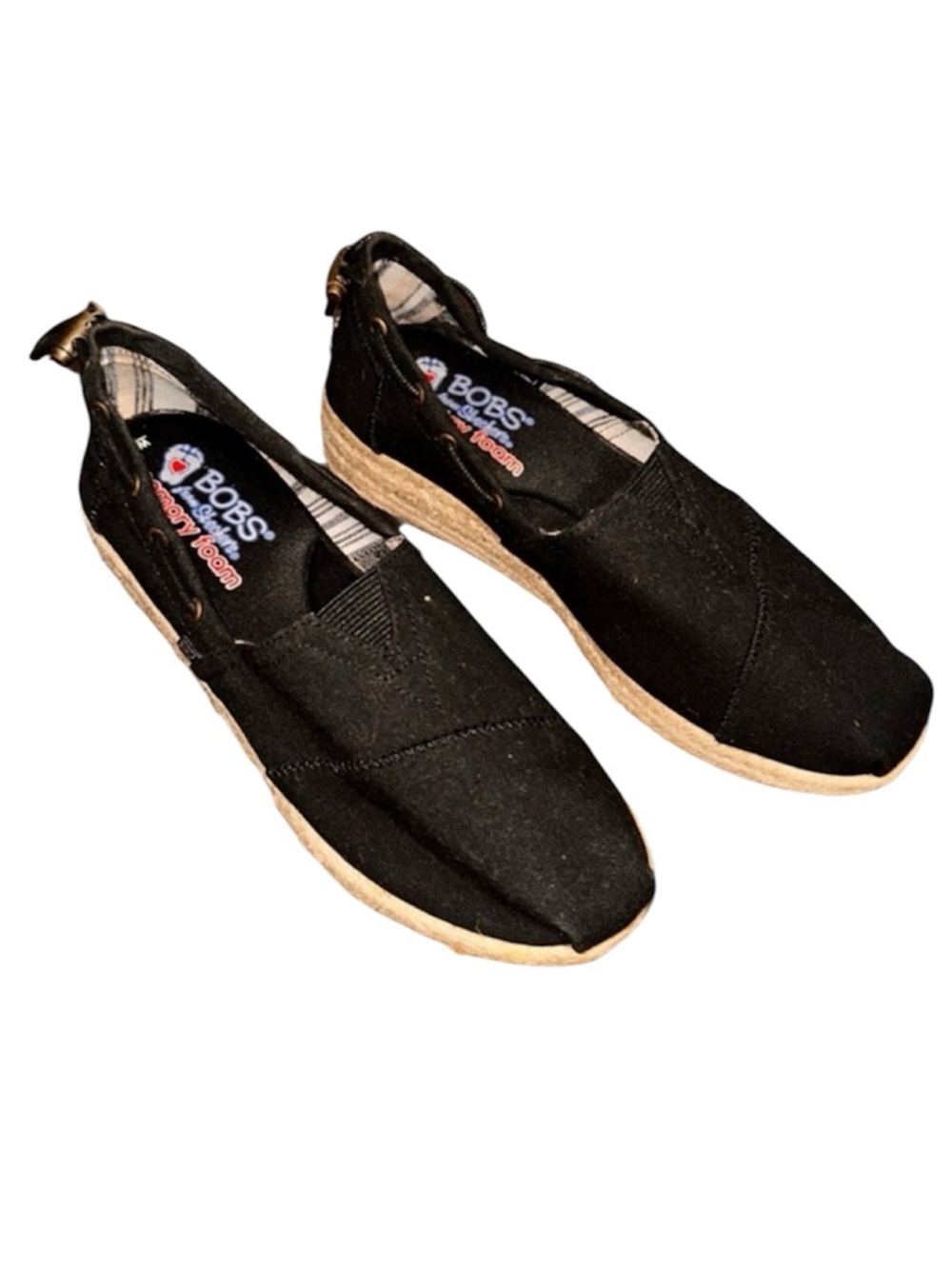 BOBS by Skechers Black Canvas Espadrille Slip On Flats Womens Size 7